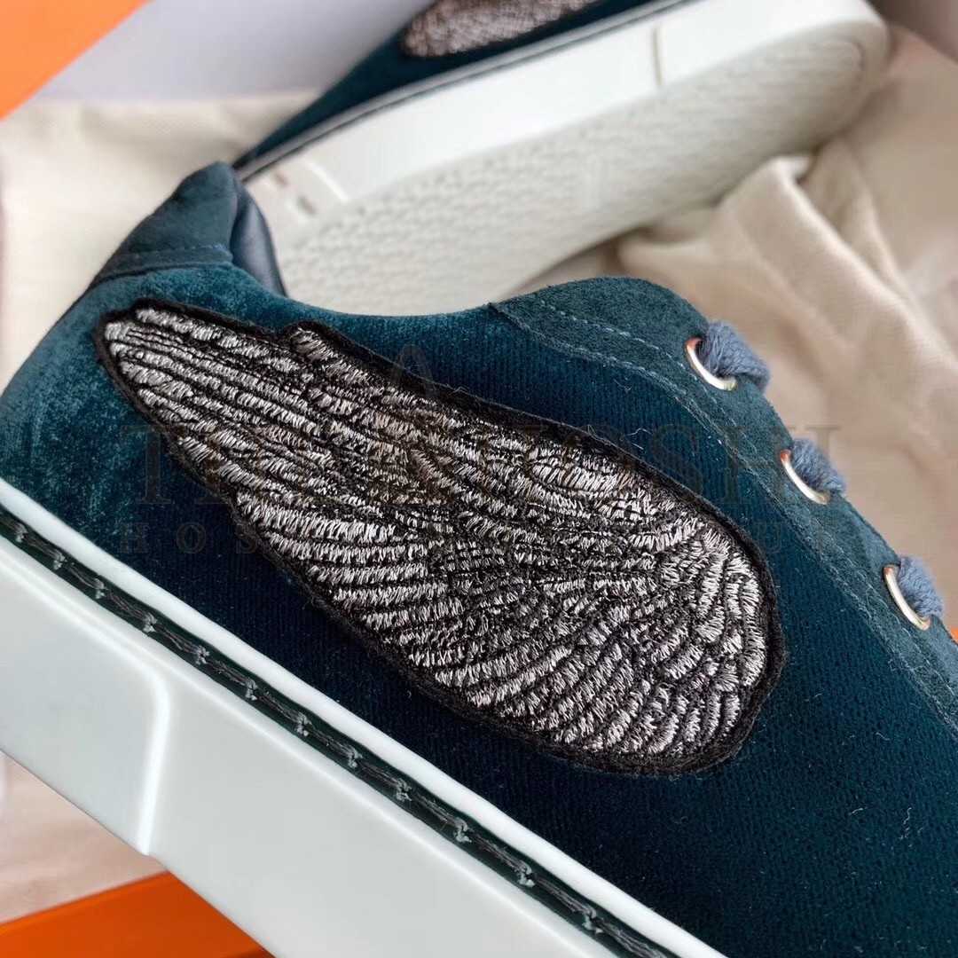 H**me5 Velvet Sneakers In Blue Velvet With Embroidered Wing Patch Master Quality