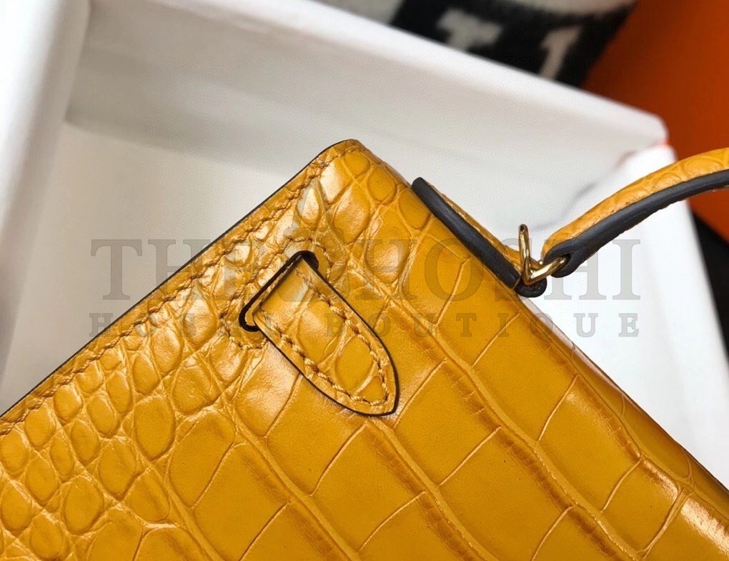 H**me5 Kelly Mini II Bag In Yellow Embossed Crocodile Calfskin Master Quality