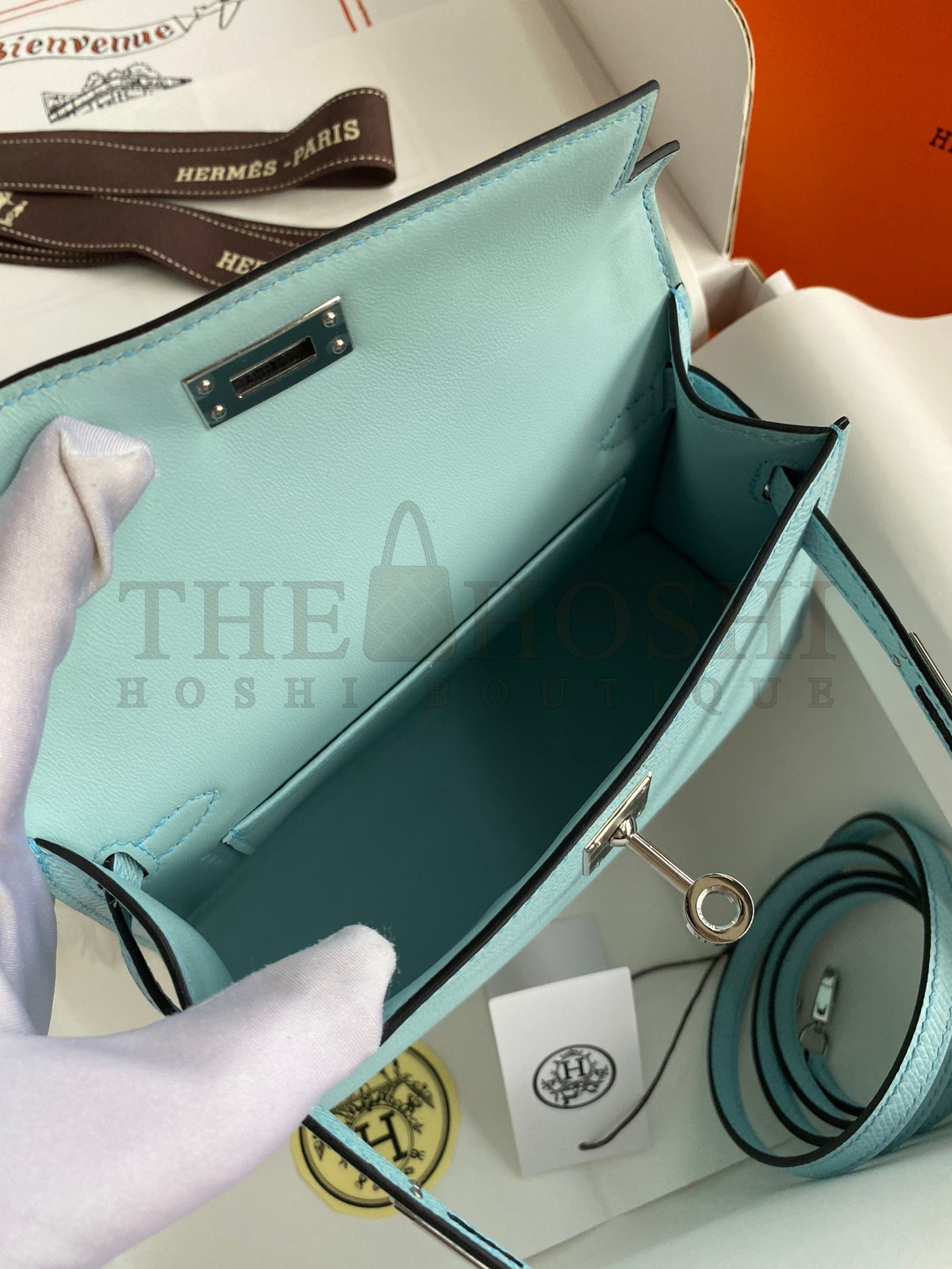 H**me5 Kelly Mini II Sellier Handmade Bag In Blue Zephyr Epsom Calfskin Master Quality