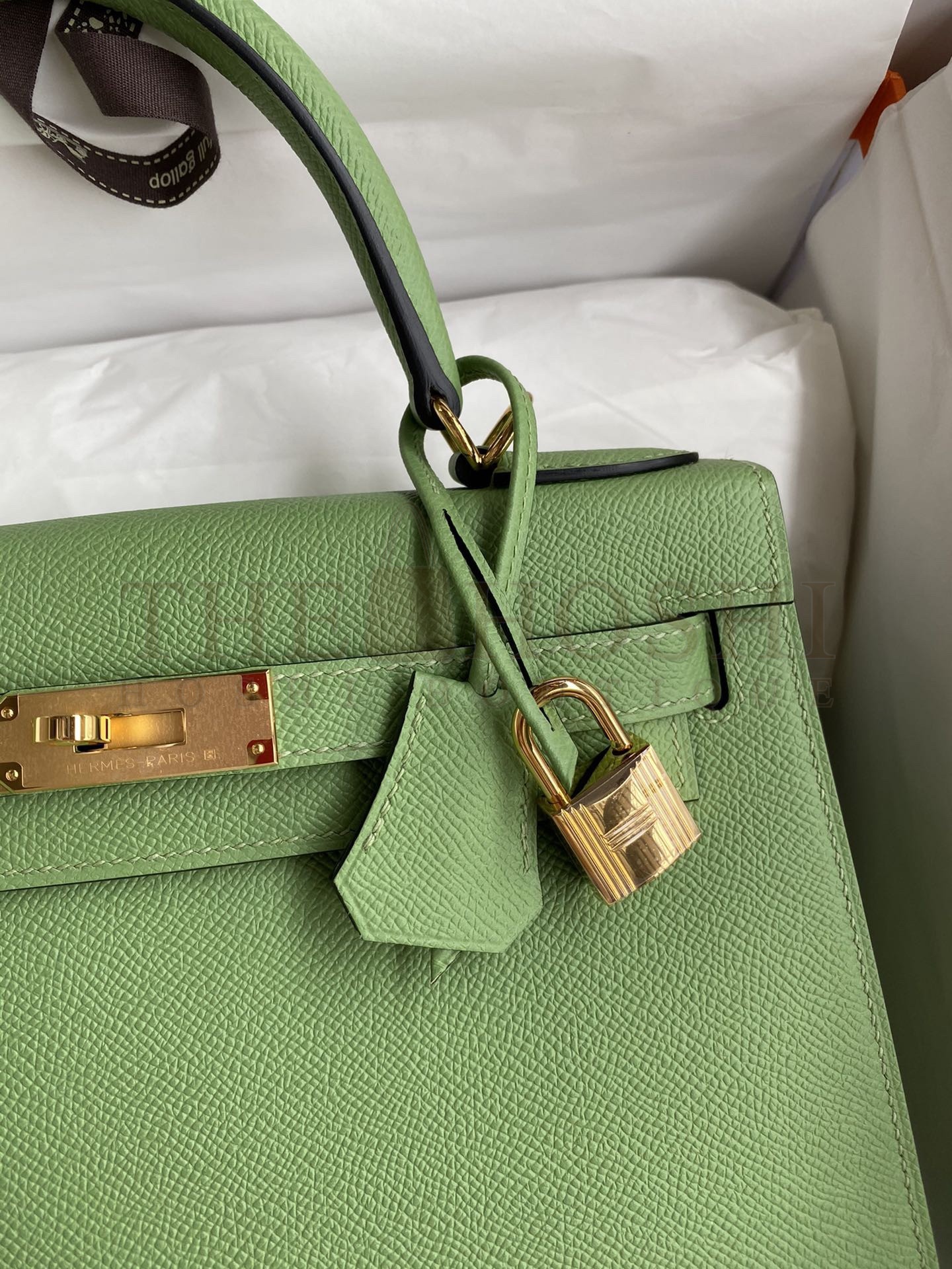 H**me5 Kelly Sellier 28 Handmade Bag In Vert Criquet Epsom Calfskin Master Quality