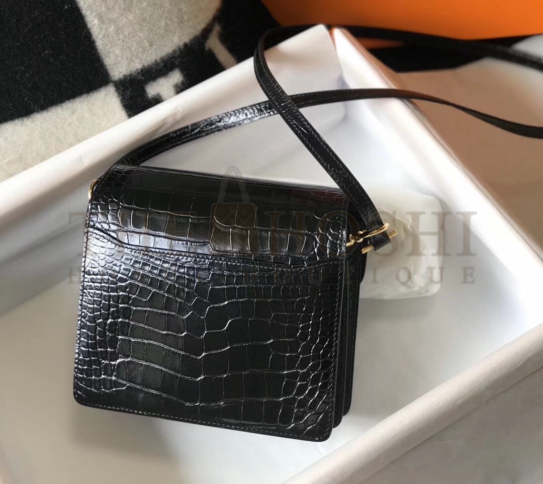 H**me5 Roulis Mini Bag In Black Embossed Crocodile Calfskin Master Quality