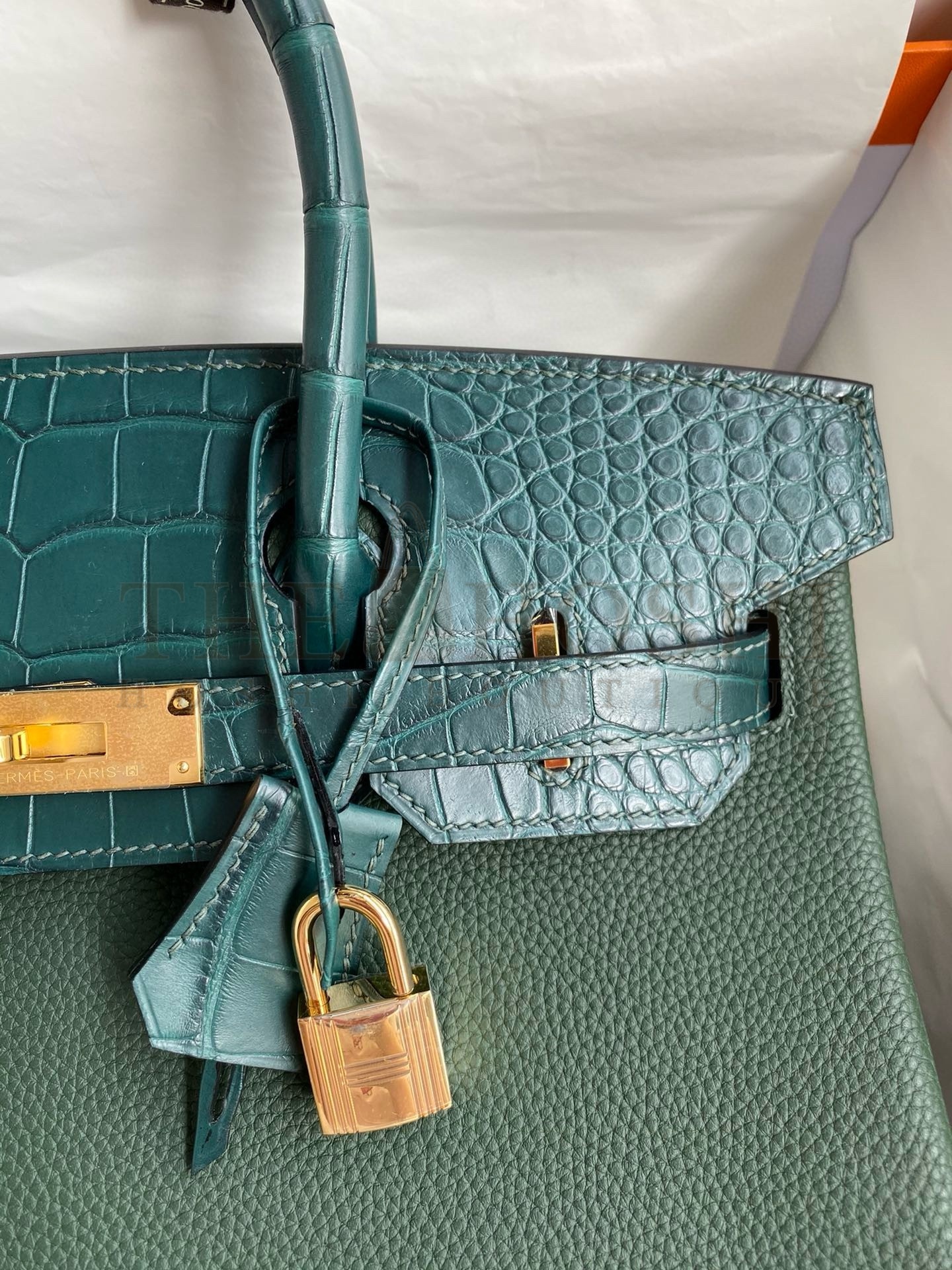 H**me5 Touch Birkin 30 Bag in Green Clemence and Matte Alligator Leather Master Quality
