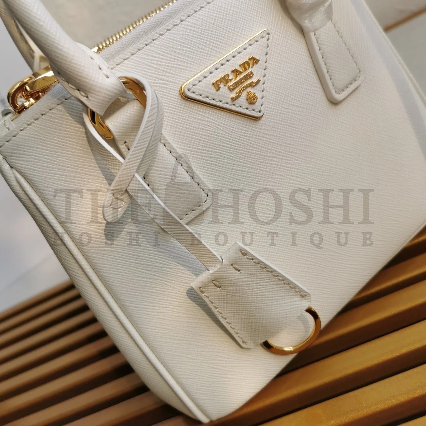 Pra*a Mini Galleria Bag In White Saffiano Leather Master Quality