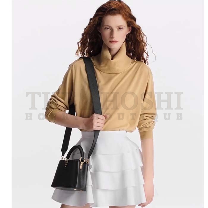 L0vis Vvtt0n LV Women Capucines Mini Handbag Black Taurillon Cowhide Leather Master Quality