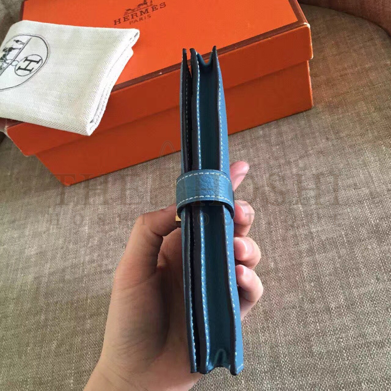 H**me5 Blue Jean Clemence Bearn Gusset Wallet Master Quality