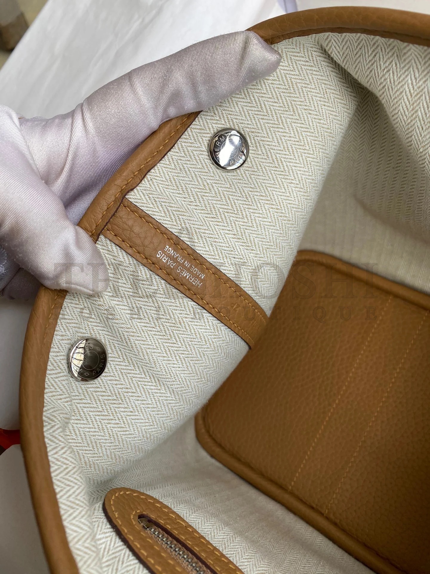 H**me5 Garden Party 30 Handmade Bag in Toile and Biscuit Leather Master Quality