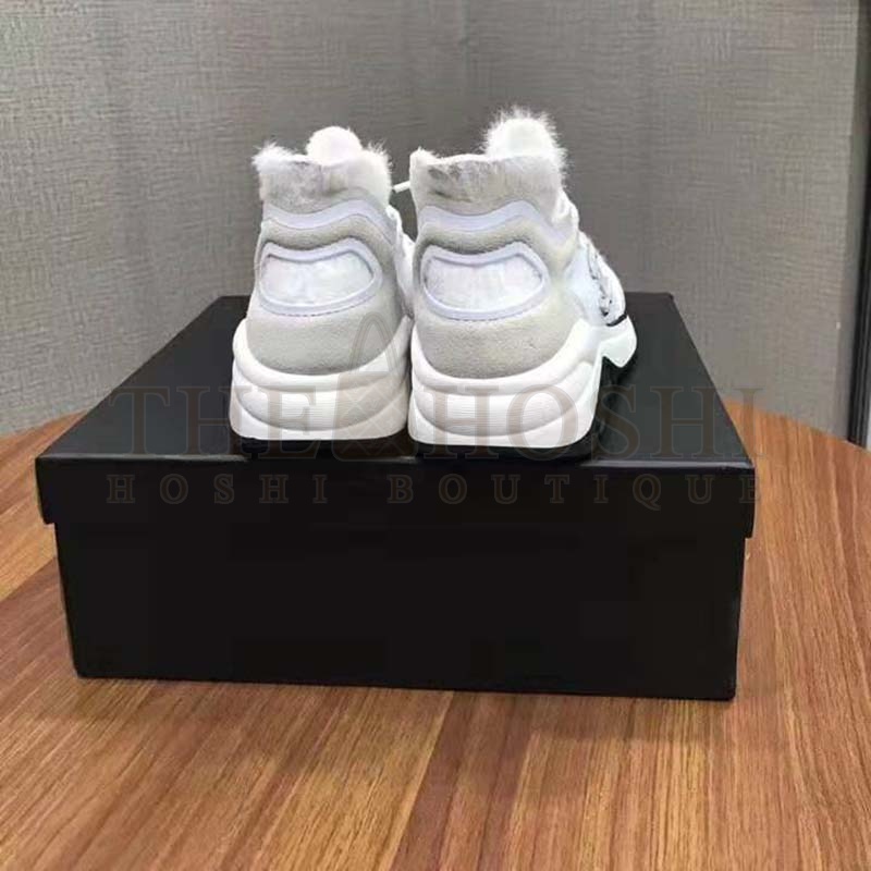 Ch**el Women Velvet Calfskin & Mixed Fibers Sneakers-Grey Master Quality