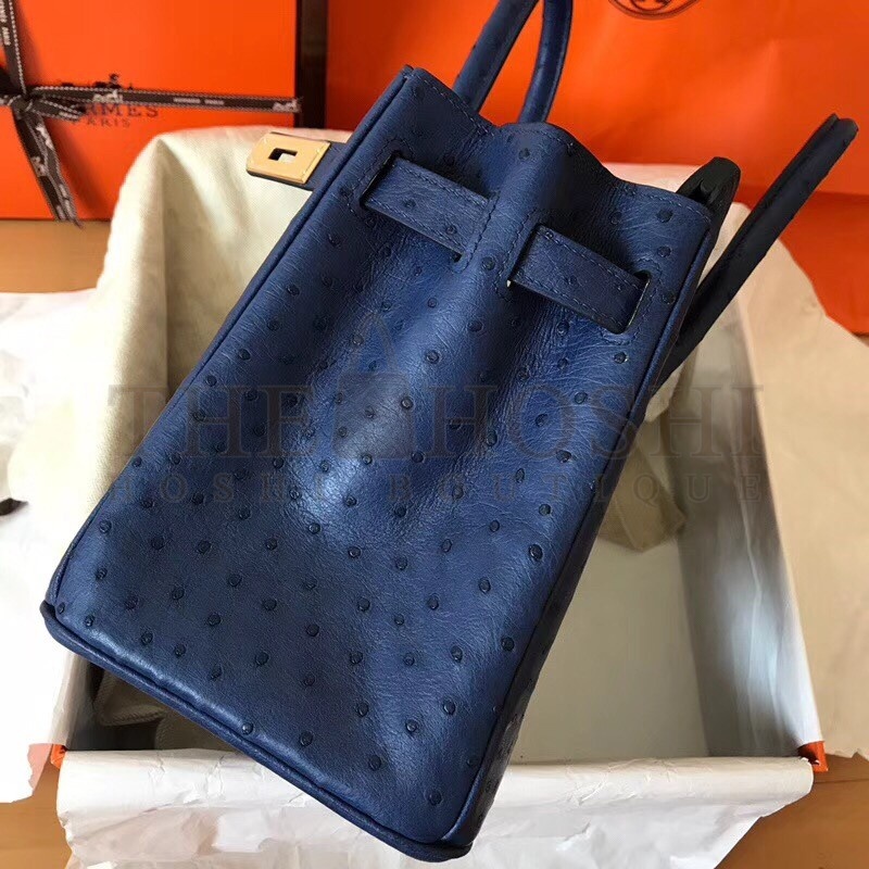 H**me5 Blue Birkin 30cm Ostrich Handmade Bag Master Quality