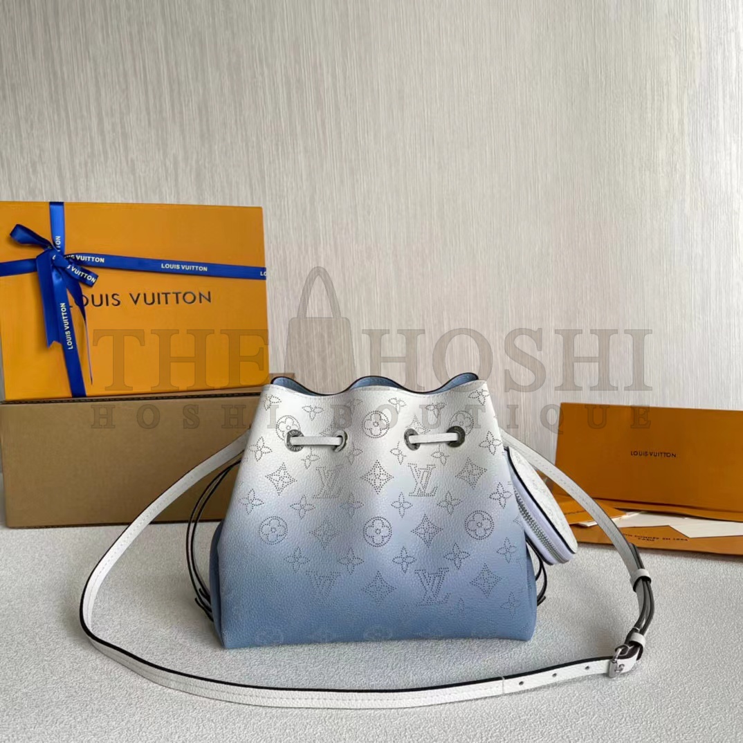 L0vis Vvtt0n LV Women Bella Bucket Bag Gradient Blue Mahina Perforated Calf Leather Master Quality