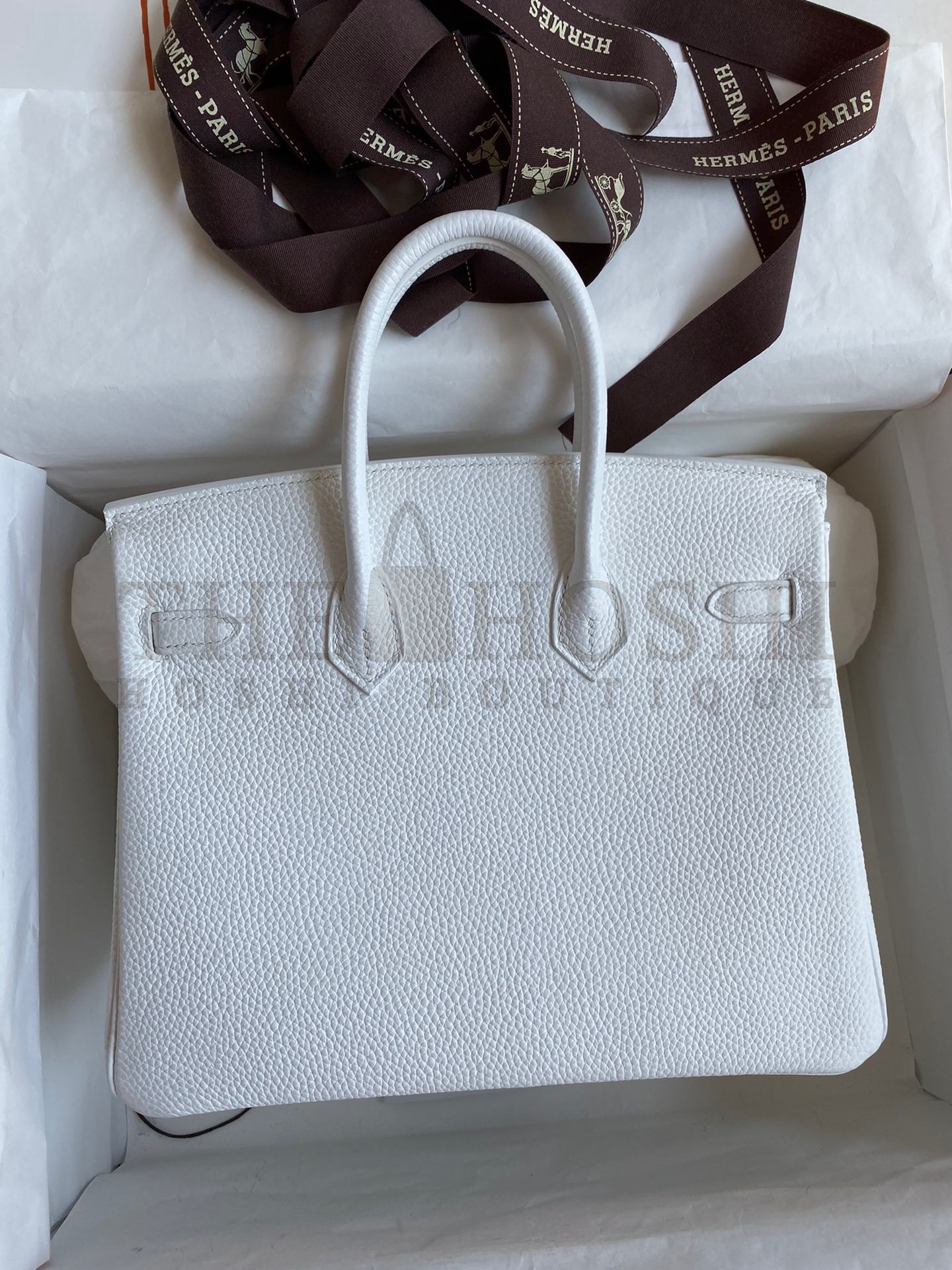 H**me5 Birkin 25 Retourne Handmade Bag In White Clemence Leather Master Quality