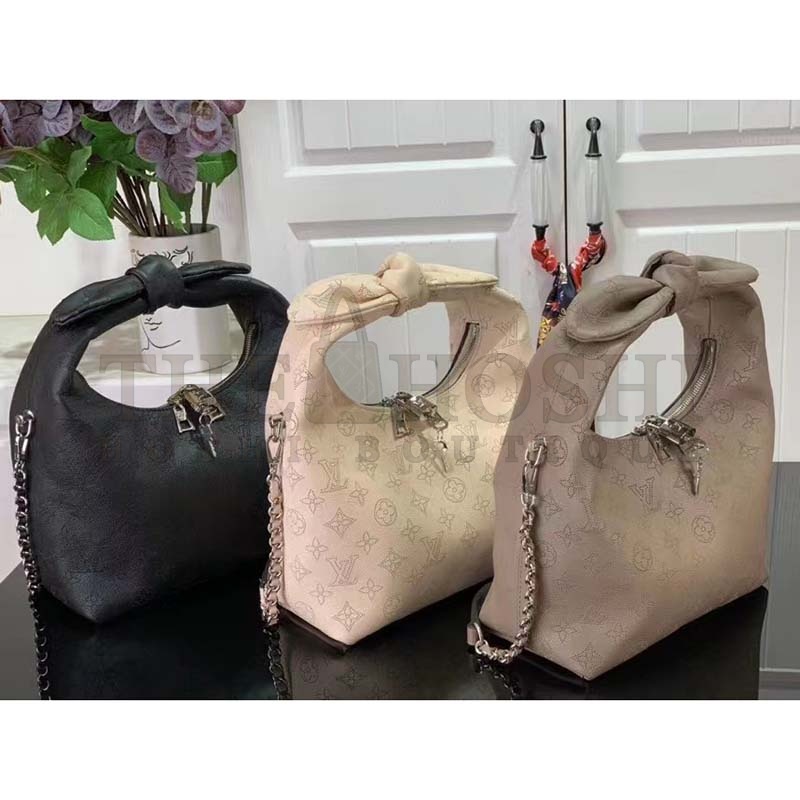 L0vis Vvtt0n LV Women Why Knot PM Handbag Black Perforated Mahina Calf Leather Master Quality