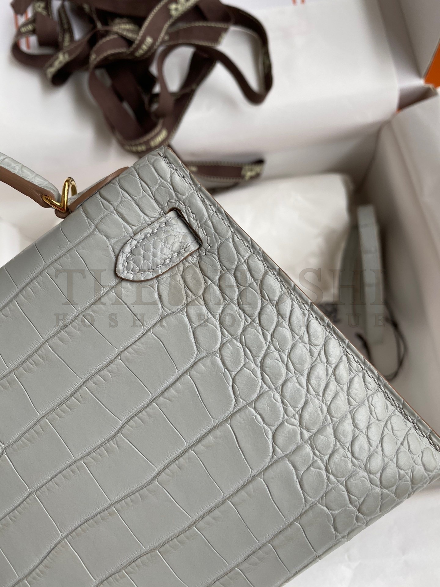 H**me5 Kelly Mini II Sellier Handmade Bag In Pearl Grey Matte Alligator Leather Master Quality