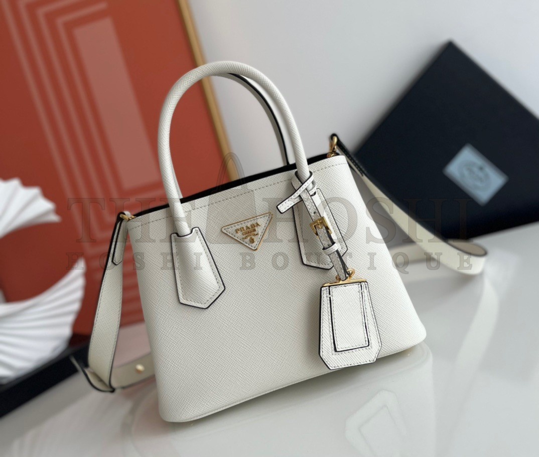 Pra*a Double Mini Bag In White Saffiano Leather Master Quality