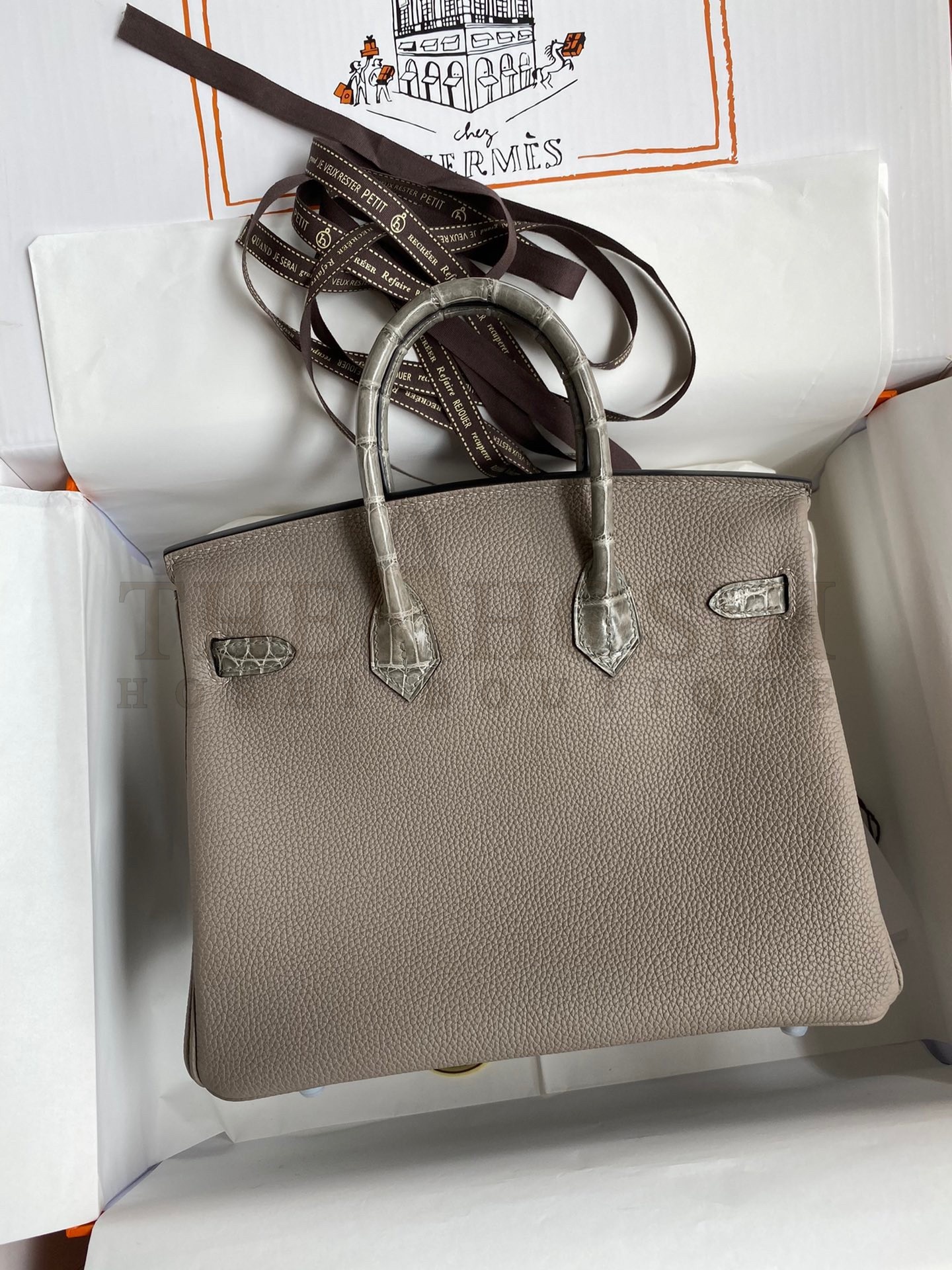 H**me5 Touch Birkin 25 Bag In Gris Asphalt Shiny Niloticus Crocodile Skin Master Quality