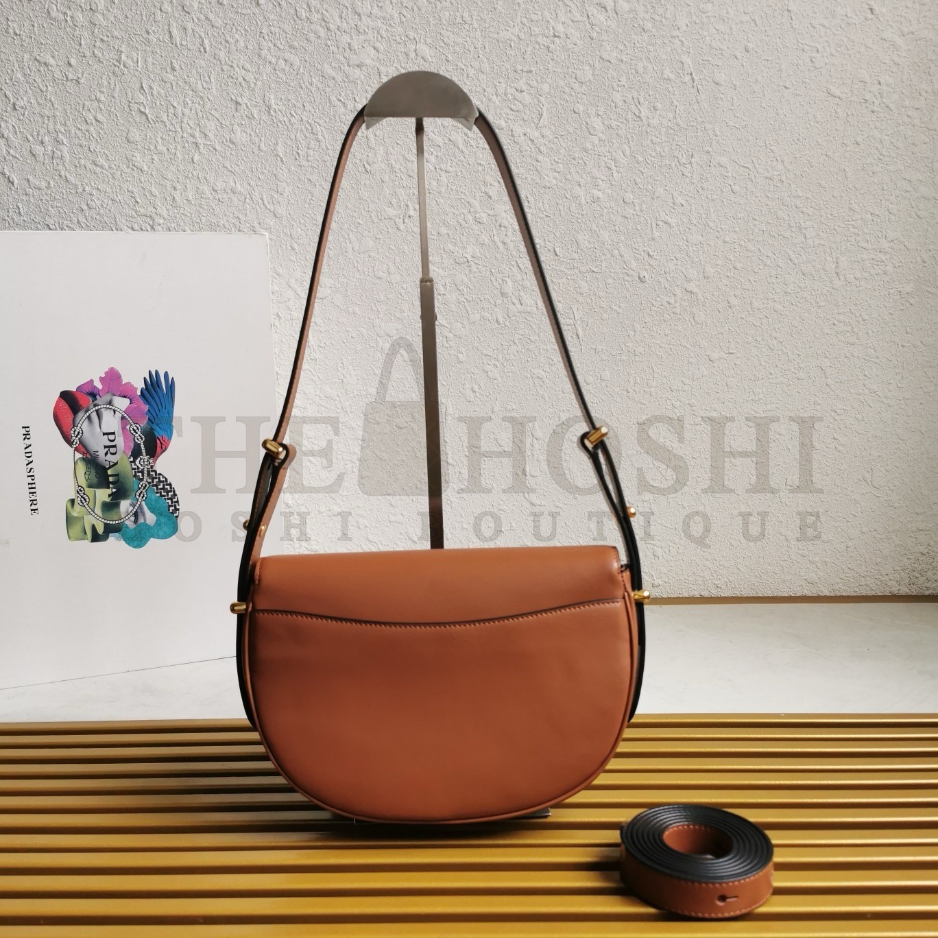 Pra*a Arque Shoulder Bag with Flap in Brown Leather Master Quality