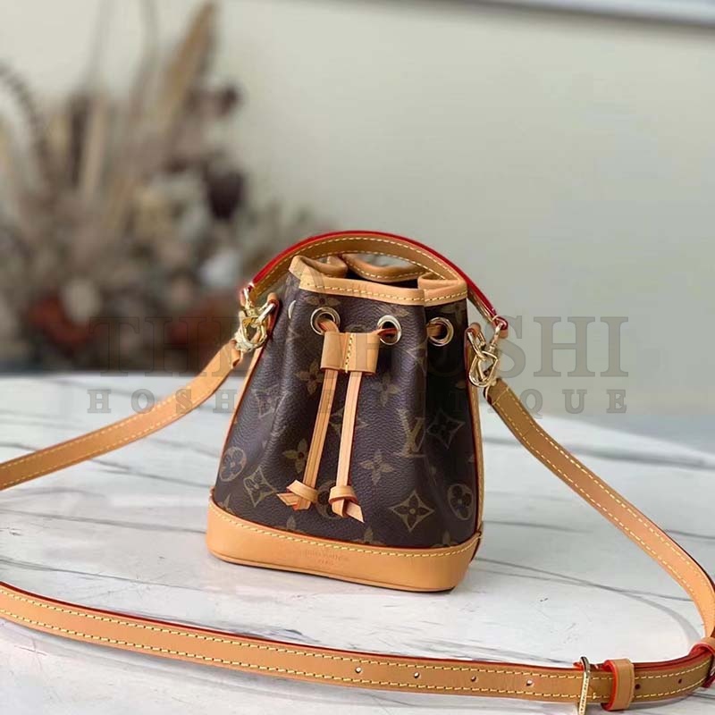 L0vis Vvtt0n LV Women Nano Noé Bucket Bag Monogram Coated Canvas Brown Master Quality