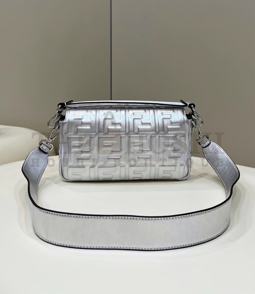 F**di Medium Baguette Bag In Silver FF Metallic Leather Master Quality