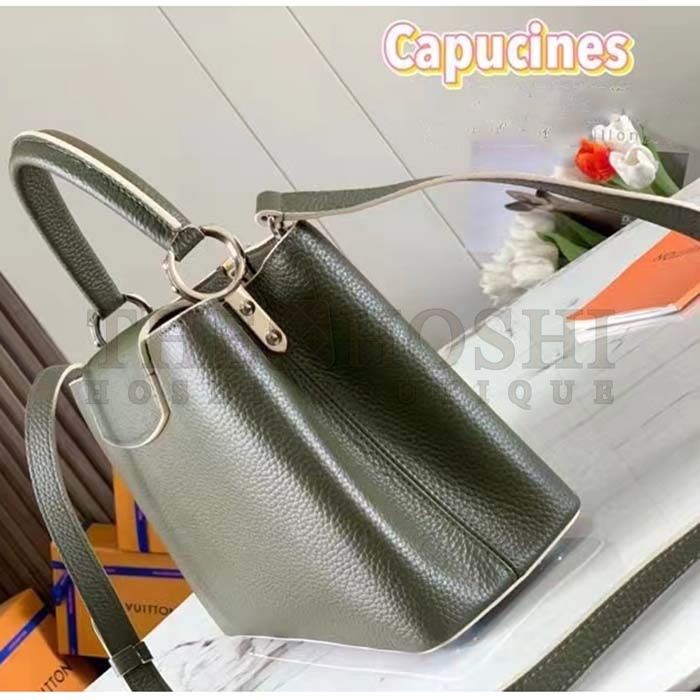 L0vis Vvtt0n LV Women Capucines BB Handbag Kaki Dark Green Taurillon Cowhide Leather Master Quality