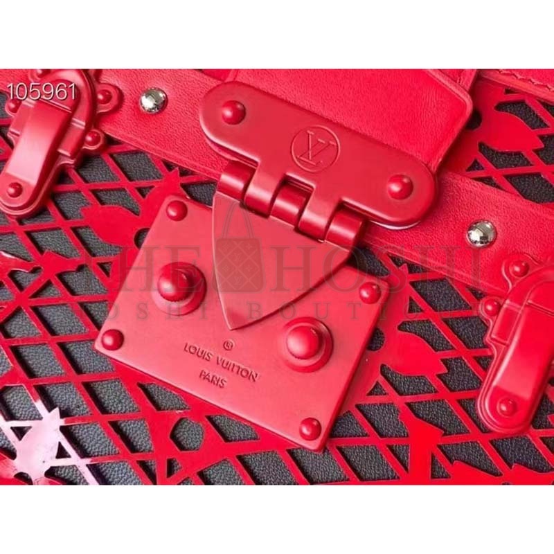 L0vis Vvtt0n LV Women Petite Malle Handbag Red Patent Calfskin Cowhide Leather Master Quality