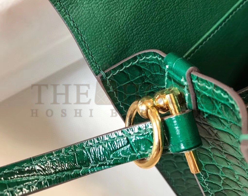 H**me5 Roulis Mini Bag In Green Embossed Crocodile Calfskin Master Quality