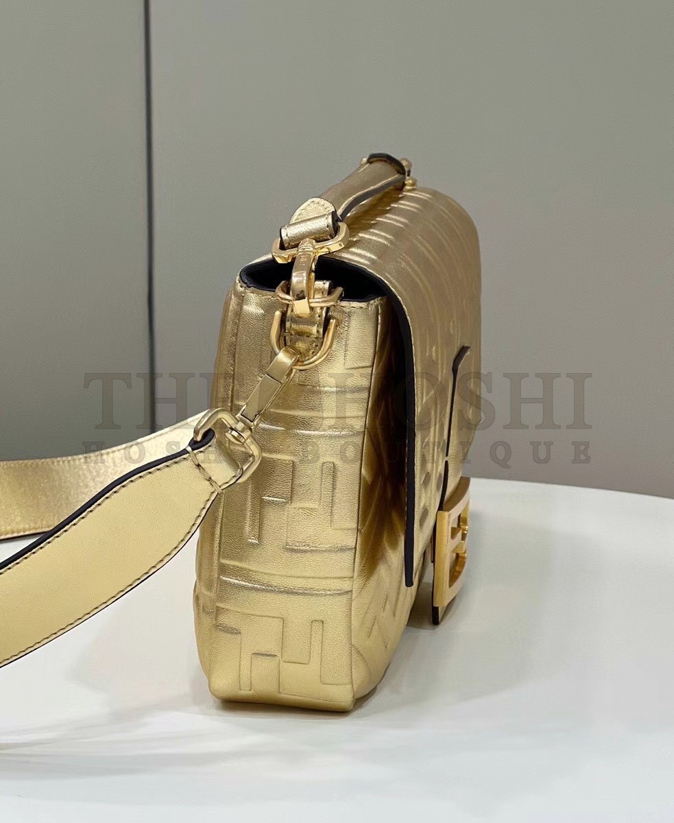F**di Large Baguette Bag In Gold FF Metallic Leather Master Quality