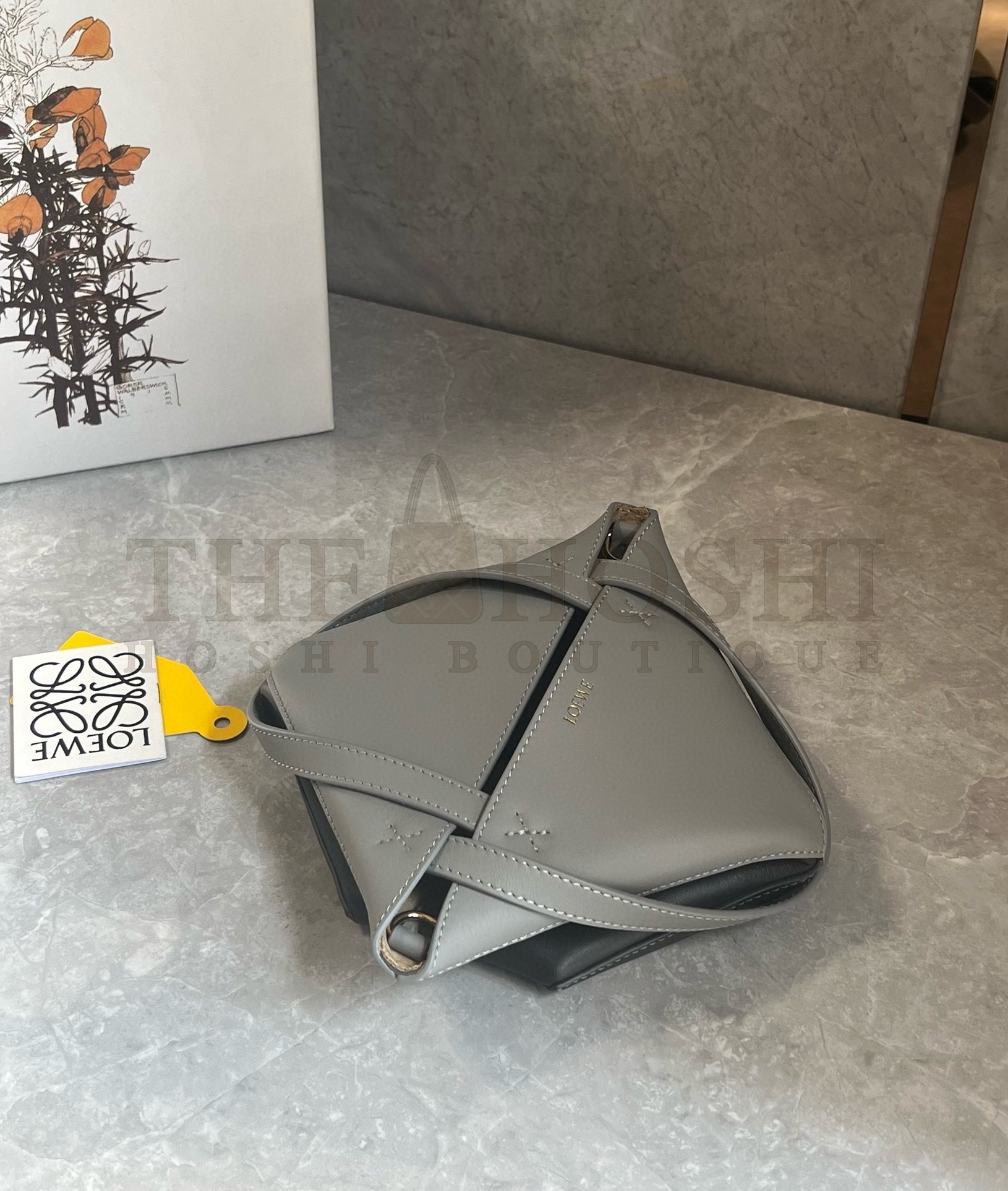 L0ew* Mini Puzzle Fold Tote Bag in Grey/Dark Grey Calfskin Master Quality