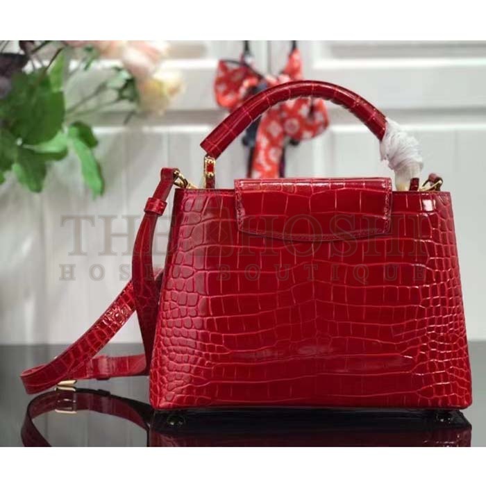 L0vis Vvtt0n LV Women Capucines BB Handbag Red Crocodilien Brillant Savoir Faire Master Quality