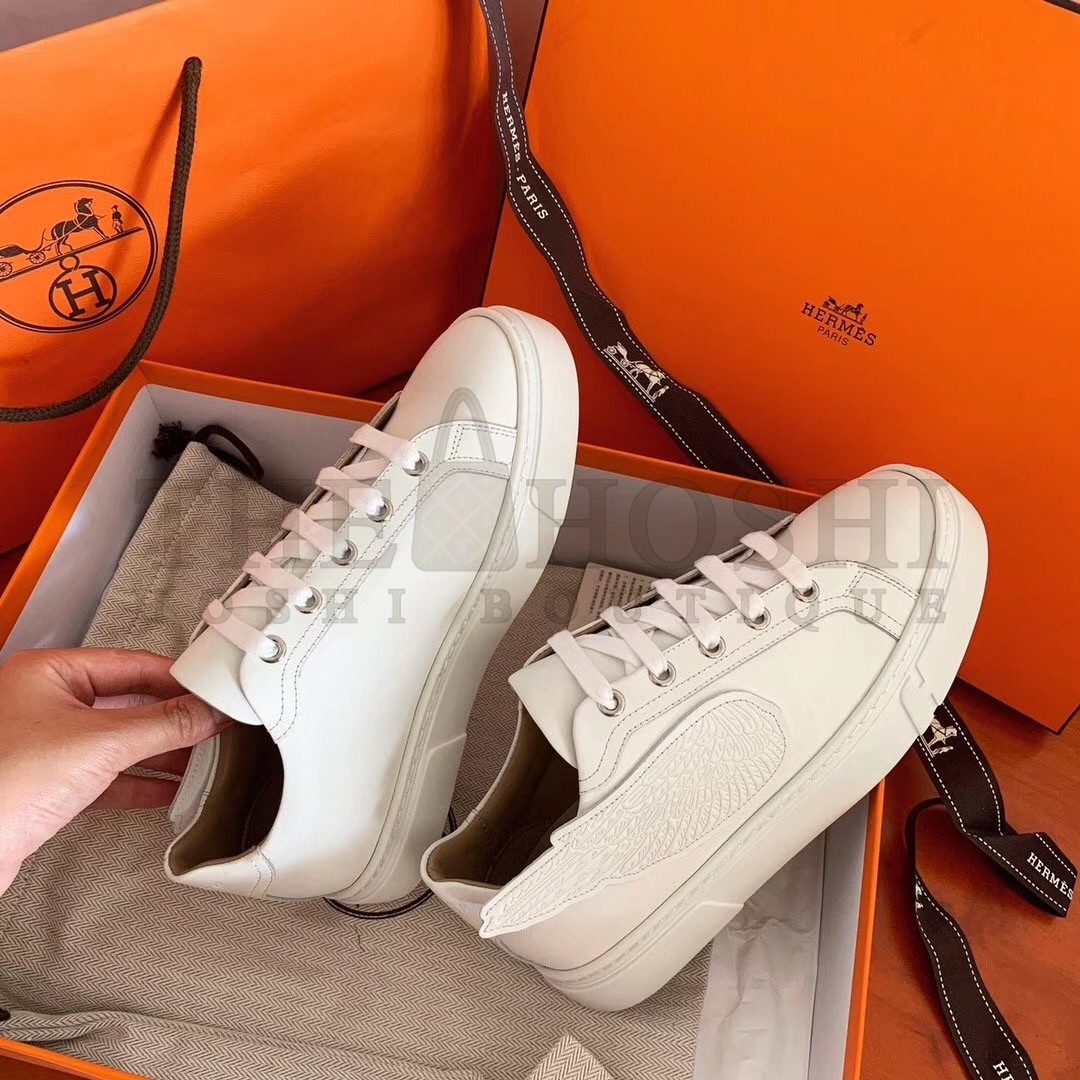 H**me5 Velvet Sneakers In White Calfskin With Printed Wing Patch Master Quality