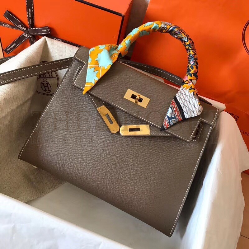 H**me5 Taupe Epsom Kelly 28cm Handmade Bag Master Quality