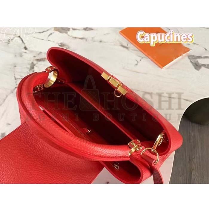 L0vis Vvtt0n LV Women Capucines BB Handbag Scarlet Red Taurillon Cowhide Leather Master Quality