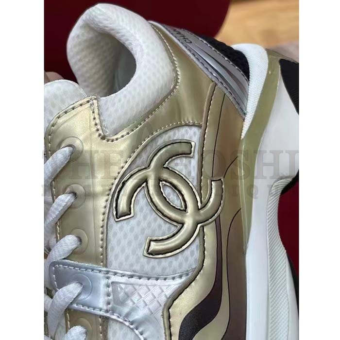 Ch**el trainer shoes Women CC Sneakers Fabric Laminated White Gold Silver Master Quality