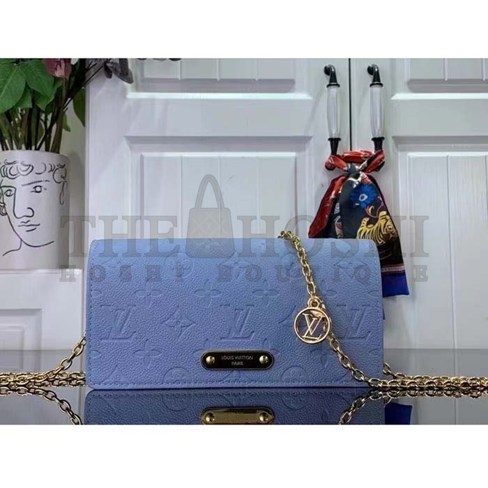 L0vis Vvtt0n LV Women Wallet On Chain Lily Blue Hour Monogram Empreinte Embossed S*pple Grained Cowhide Leather Master Quality