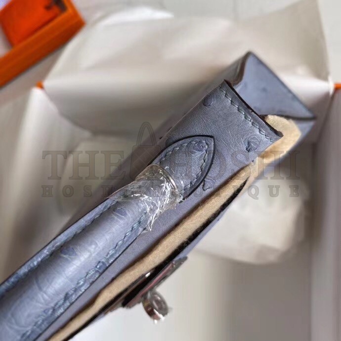 H**me5 Blue Lin Ostrich Kelly Mini II Handmade Bag Master Quality