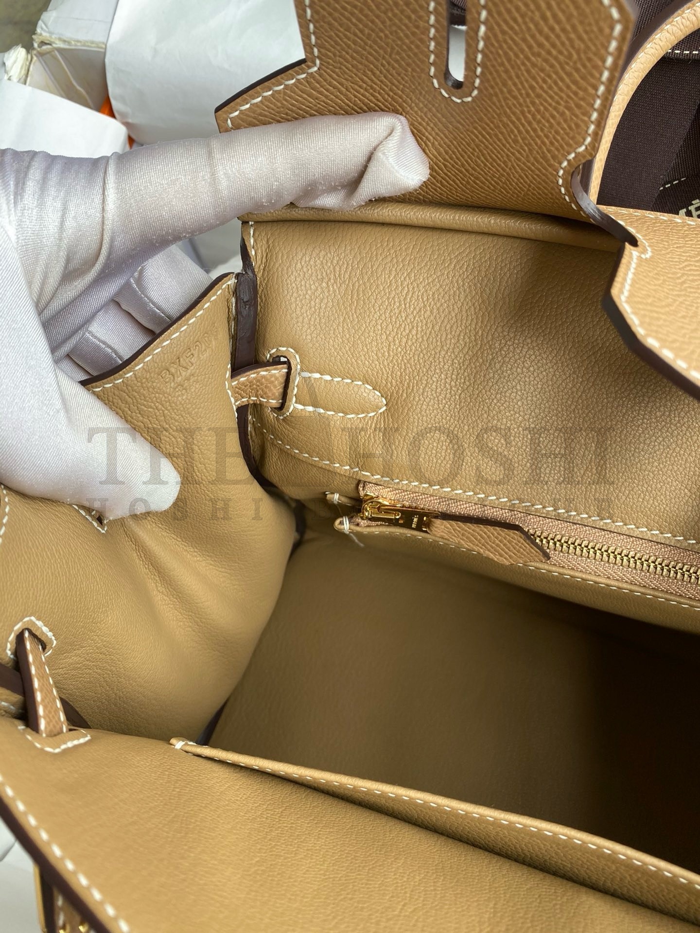 H**me5 Birkin 25 Handmade Bag In Toile & Chai Epsom Leather Master Quality