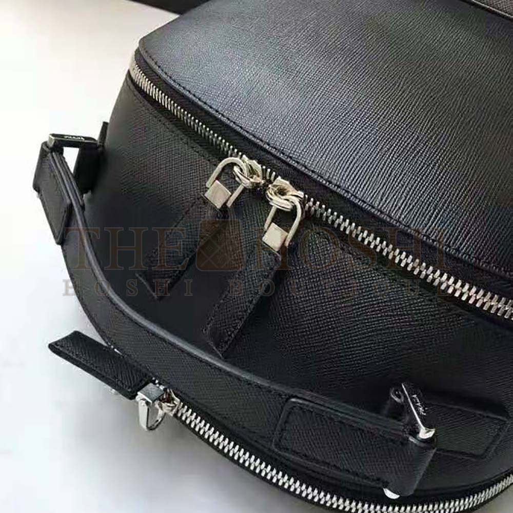 Pra*a Unisex Saffiano Leather Backpack Metal Hardware-Black Master Quality