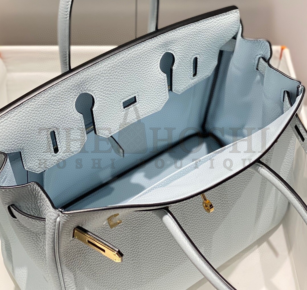 H**me5 Birkin 30cm Bag In Blue Brume Clemence Leather GHW Master Quality