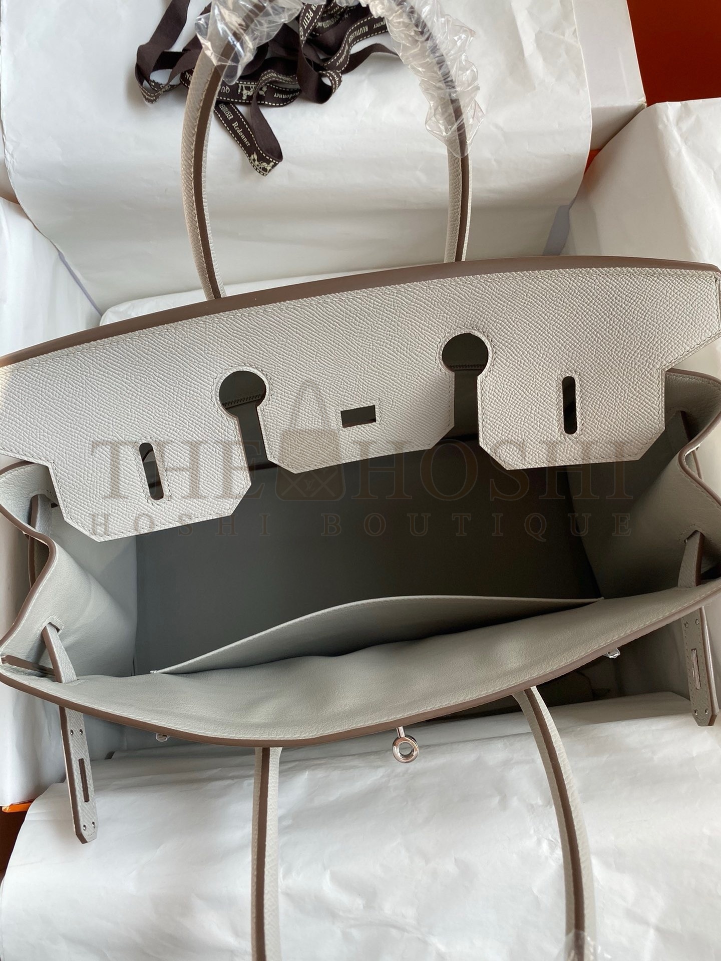 H**me5 Birkin 35 Retourne Handmade Bag in Pearl Grey Epsom Calfskin Master Quality