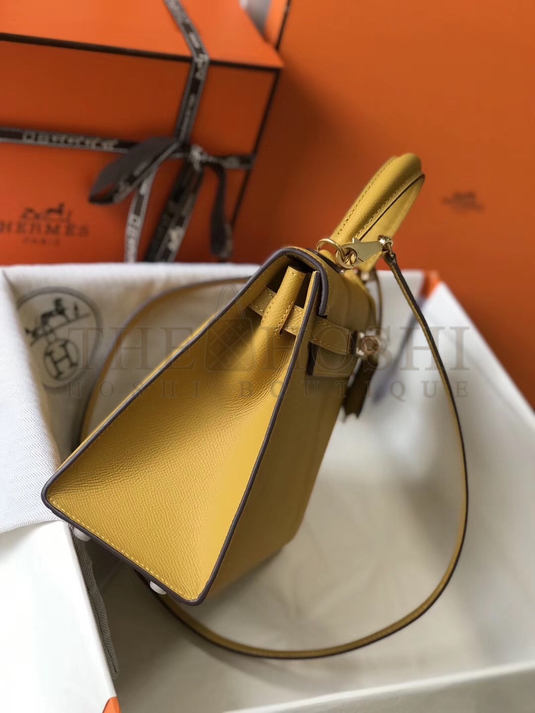 H**me5 Kelly 25cm Sellier Bag In Yellow Epsom Leather Master Quality