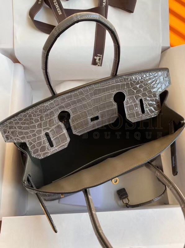 H**me5 Taupe Birkin 30cm Shiny Crocodile Niloticus Skin Bag Master Quality