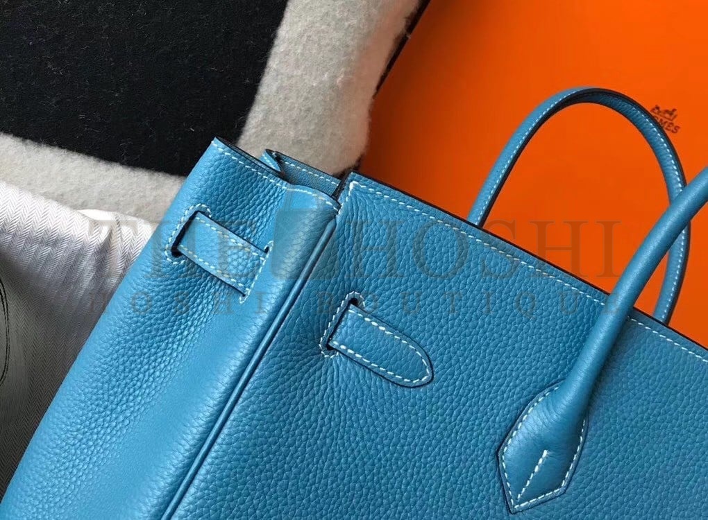 H**me5 Birkin 30 Bag in Blue Jean Clemence Leather with GHW Master Quality