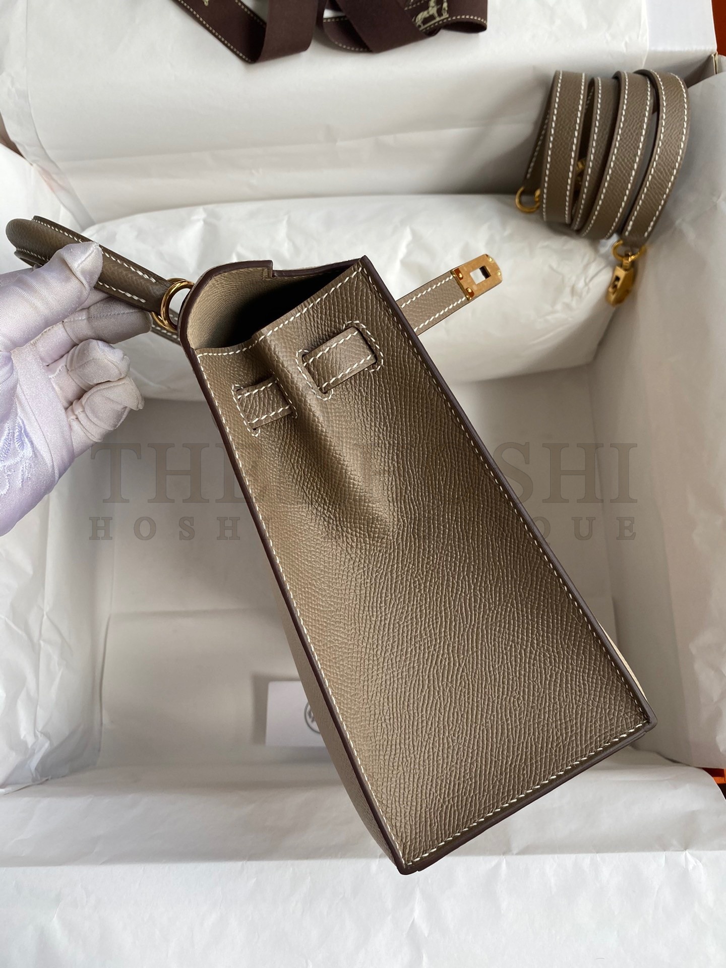 H**me5 Kelly Sellier 25 Bicolor Bag in Trench and Taupe Epsom Calfskin Master Quality