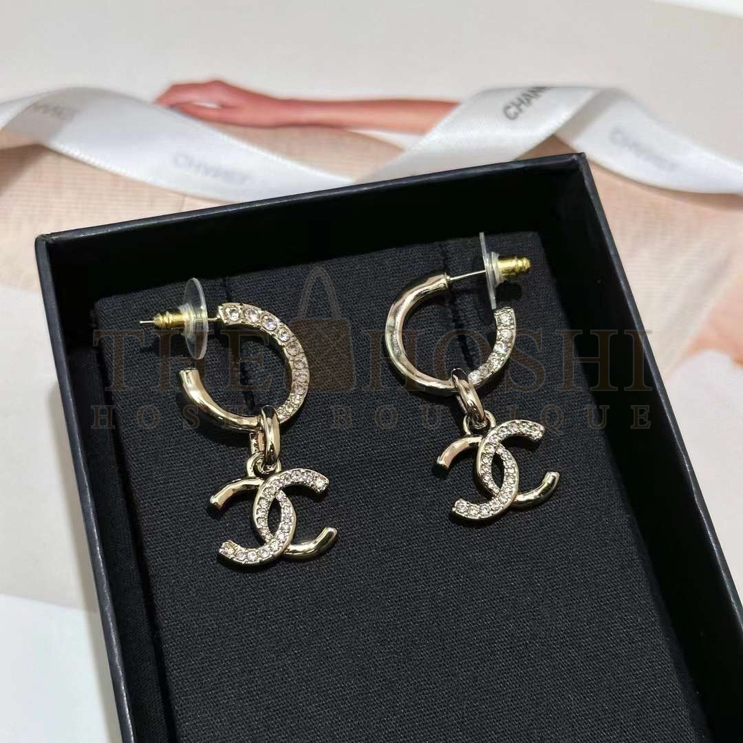 Ch**el Women CC Pendant Earrings Metal Strass Gold Crystal Master Quality