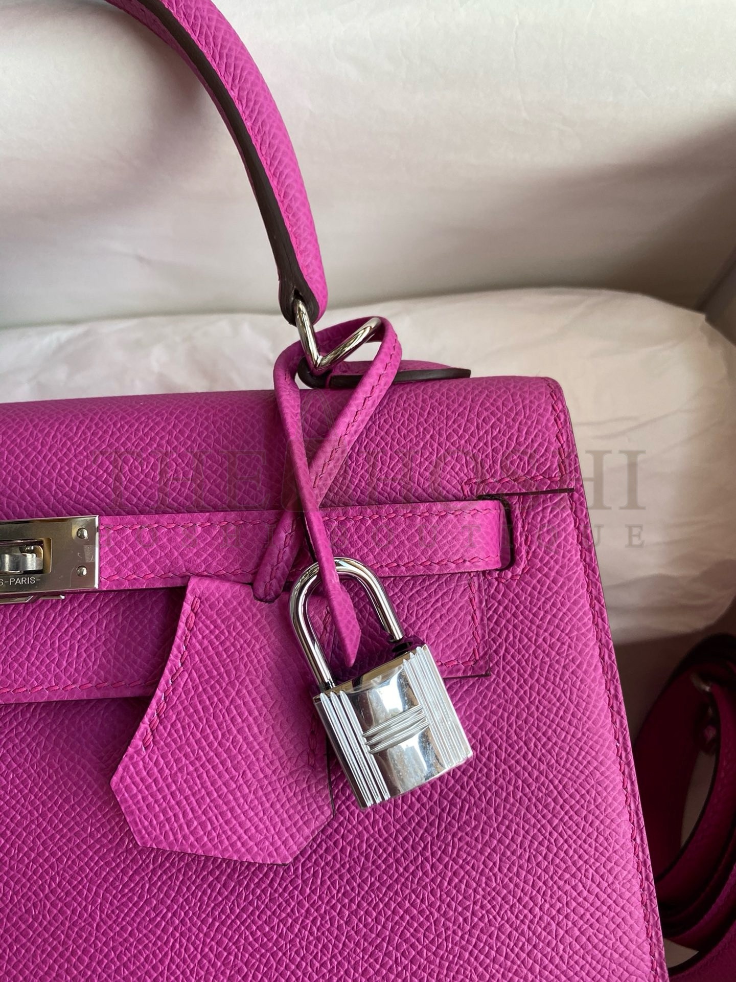 H**me5 Kelly Sellier 25 Handmade Bag In Magnolia Epsom Calfskin Master Quality