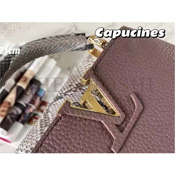 L0vis Vvtt0n LV Women Capucines Mini Handbag Taupe Taurillon Python Leather Master Quality