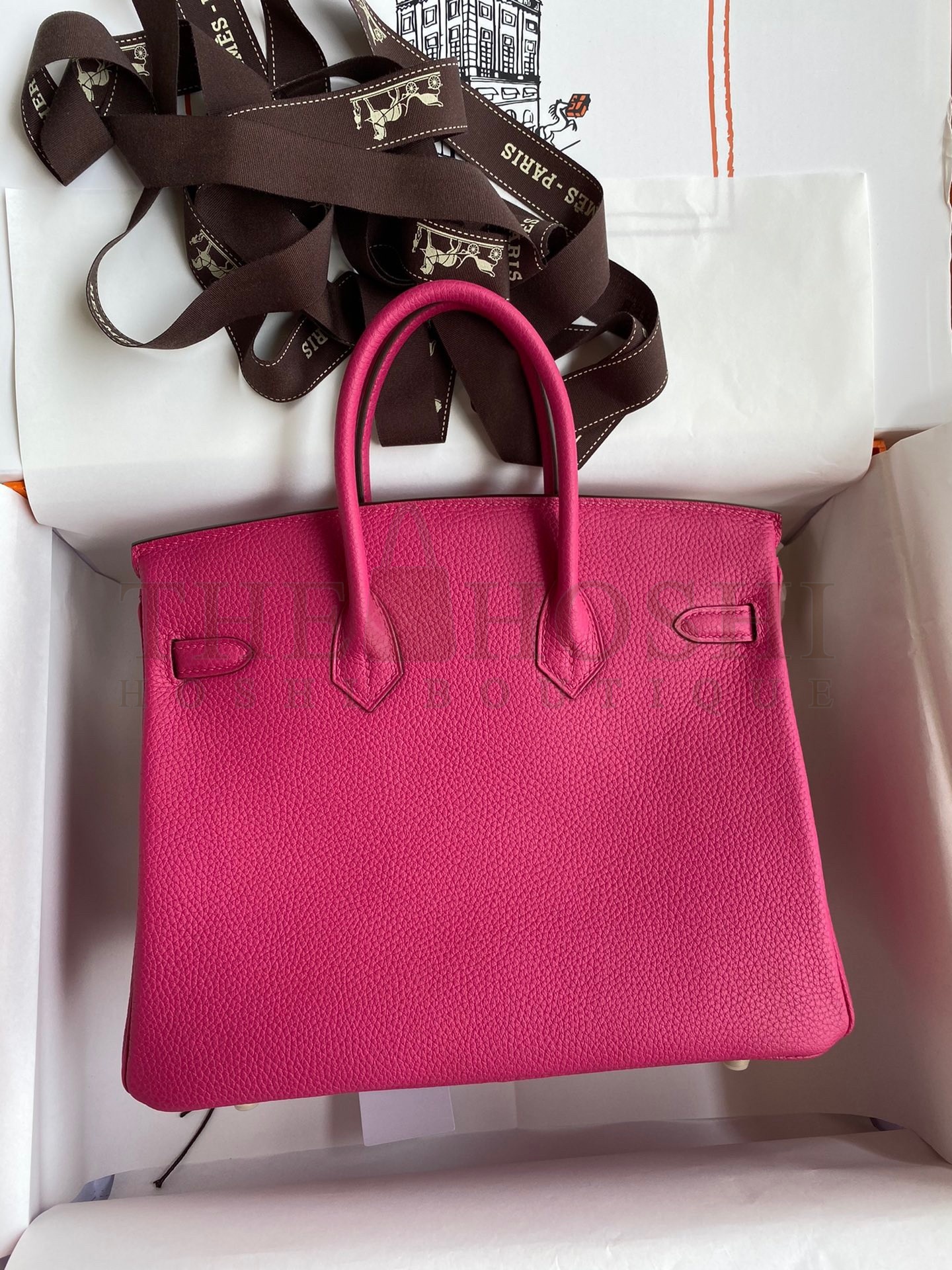 H**me5 Birkin 25 Retourne Handmade Bag In Rose Tyrien Clemence Leather Master Quality