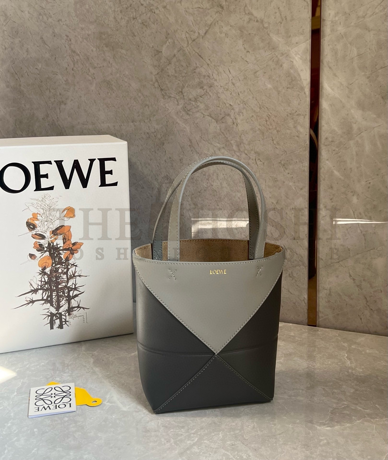 L0ew* Mini Puzzle Fold Tote Bag in Grey/Dark Grey Calfskin Master Quality