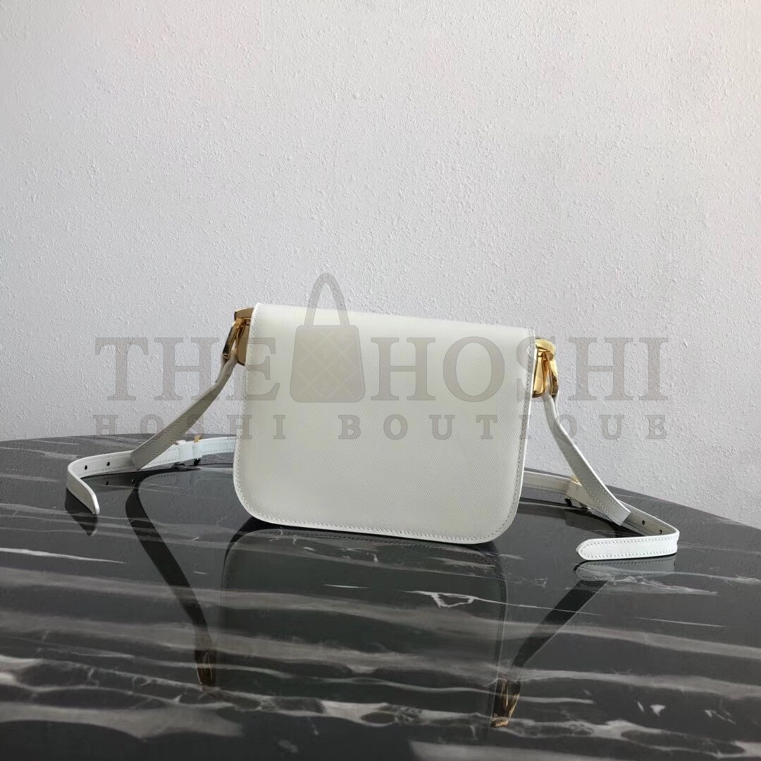 Pra*a Embleme Shoulder Bag In White Saffiano Leather Master Quality