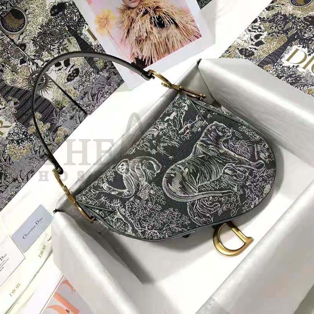 D10r Women Saddle Bag Toile DE Jouy Reverse Jacquard-Silver Master Quality