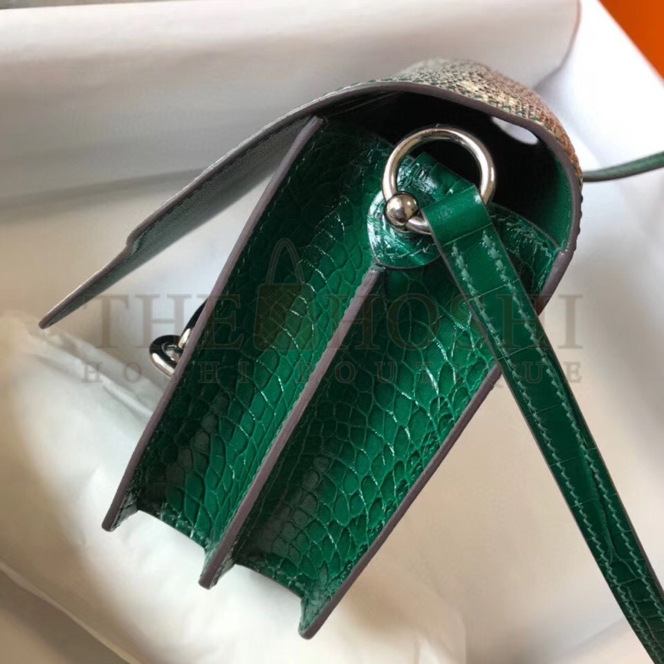 H**me5 Roulis Mini Bag In Green Crocodile With Natural Lizard Master Quality