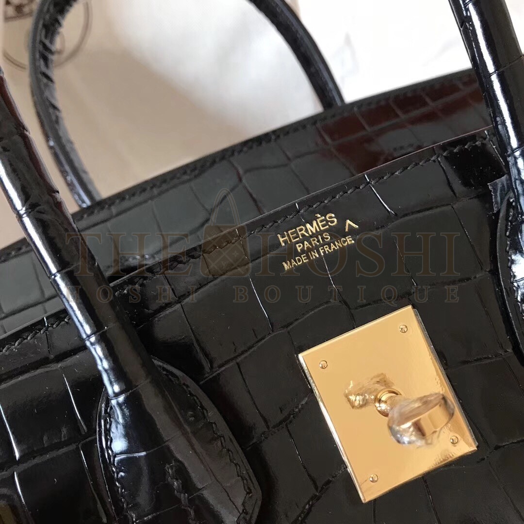 H**me5 Black Birkin 30cm Crocodile Porosus Shiny Bag Master Quality